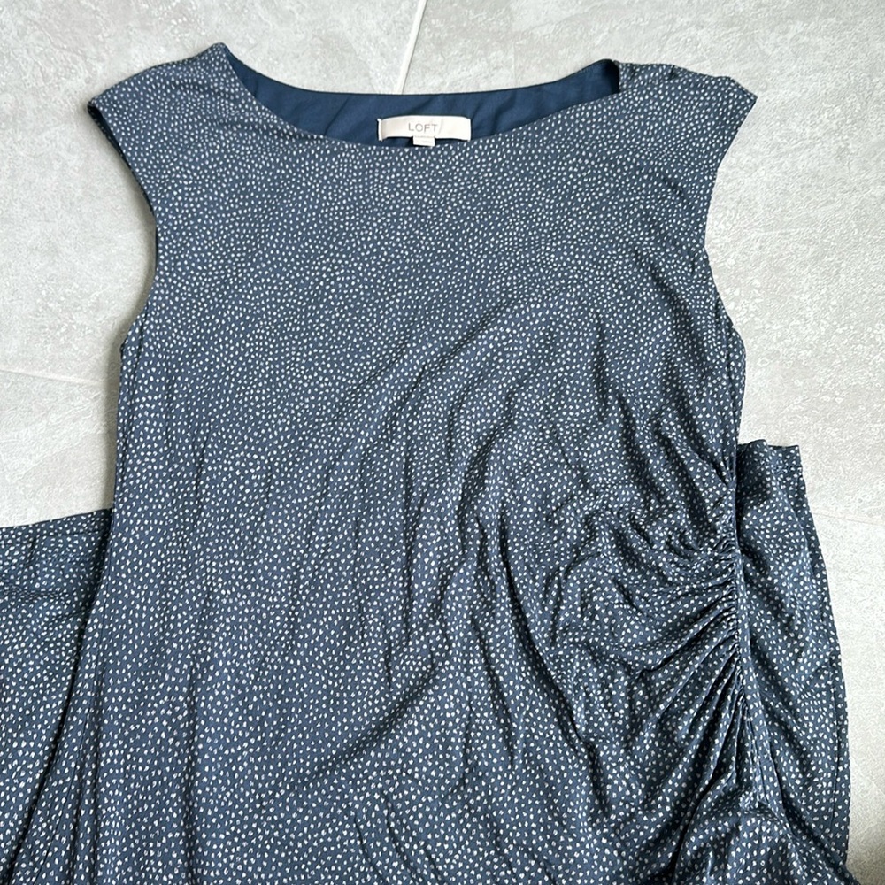 Side ruched tank dress w polka dot print